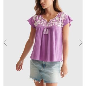 Lucky Brand Purple Embroidered Boho Top XL